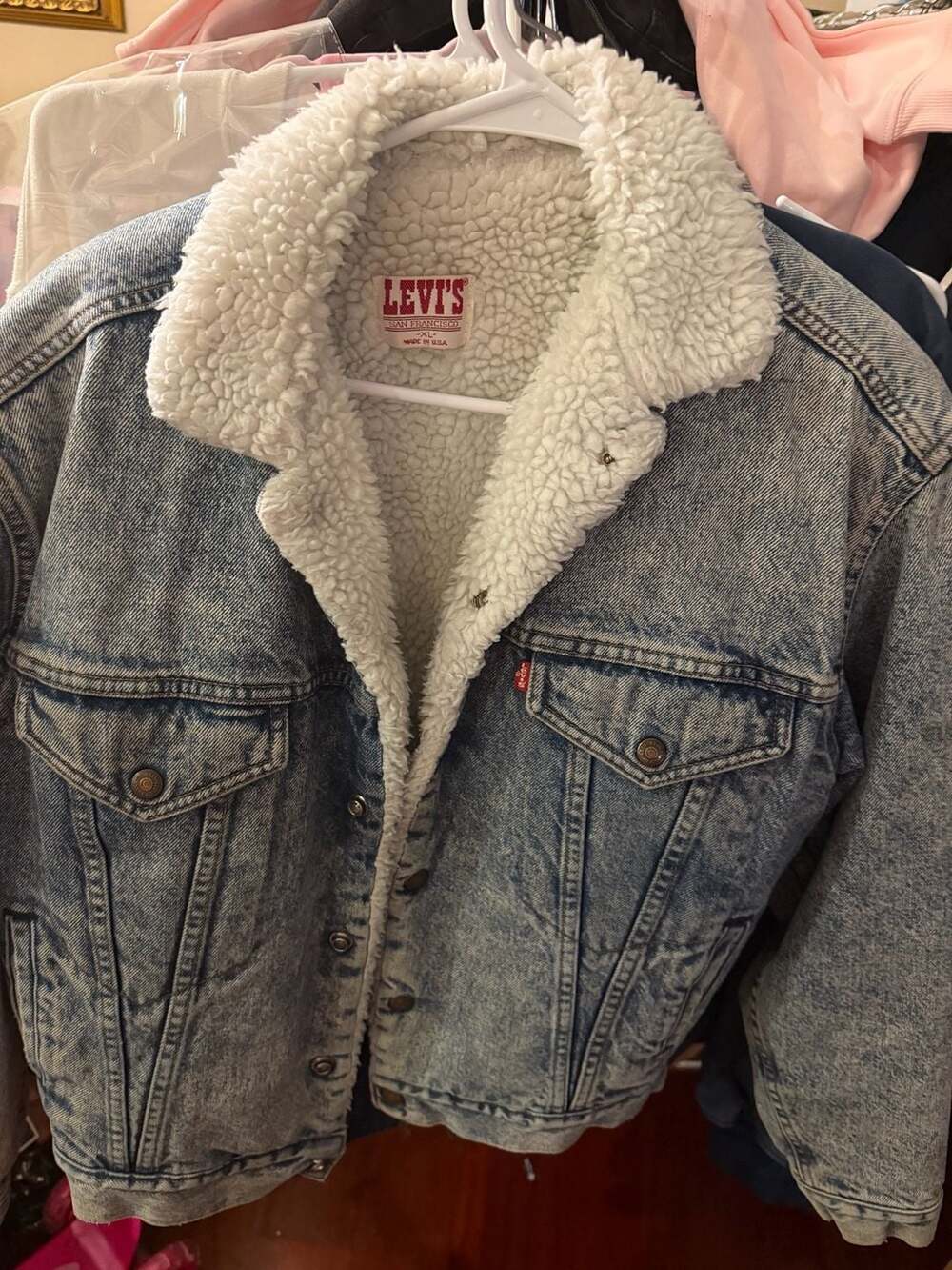 Levis Sherpa Denim Jacket Size XL Acid Wash Trucker Fleece